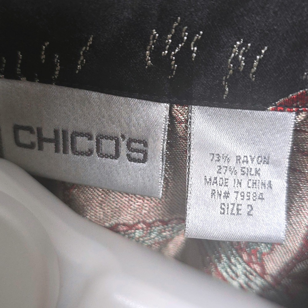 Chicos Size 2 (L/XL)Silk Blend Vest Black Asian Scenic Jacquard Art To Wear Boho - Picture 2 of 6